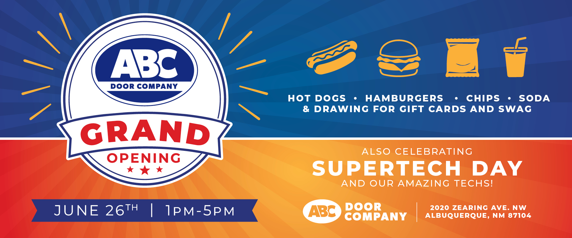 Infographic for ABC Door Company new store Grand Opening